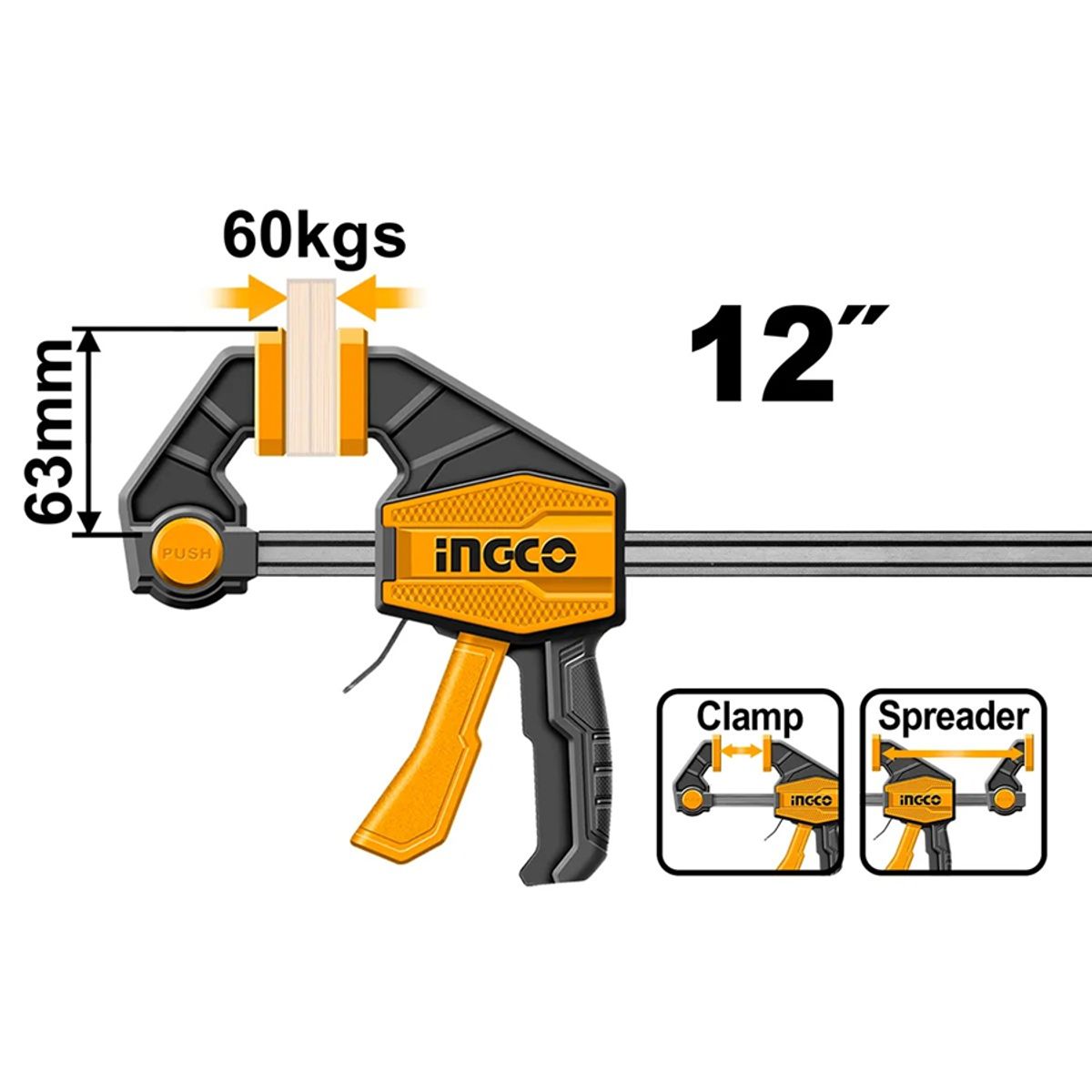 INGCO - Prensa Sargento Rapida Industrial Ingco 63x300 Mm Hqbc01602