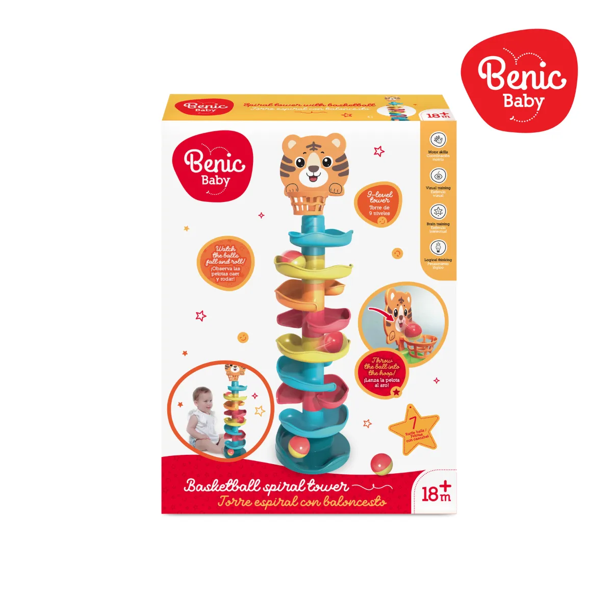 BENIC BABY - Juguete Bebé Torre Espiral con 7 Pelotas Sonajero 64 cm