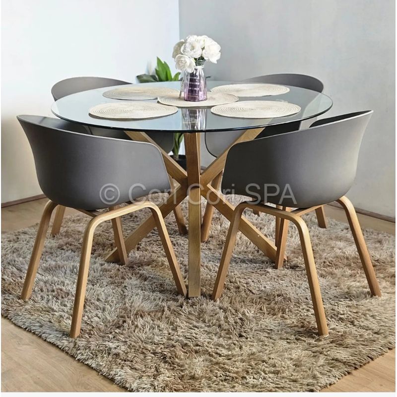 CORI CORI - Juego de Comedor Mesa Warwick 120cm + 4 Sillas Cup Gris