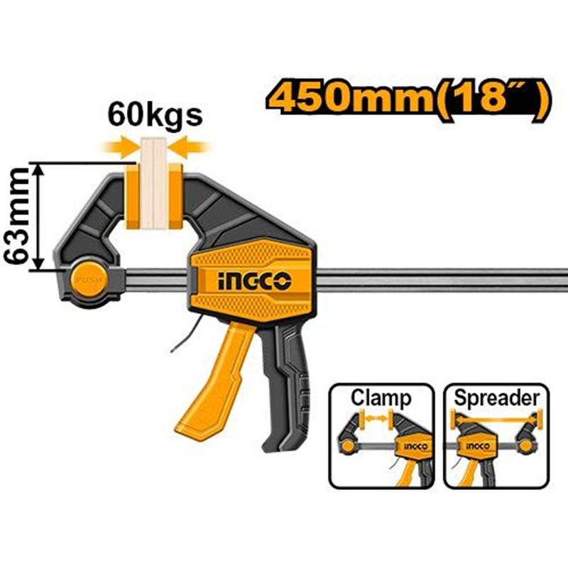 INGCO - Prensa Sargento Rapida Industrial Ingco 63x450 Mm Hqbc01603