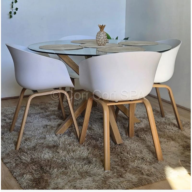 CORI CORI - Juego de Comedor Mesa Warwick 120cm + 4 Sillas Cup Blanco
