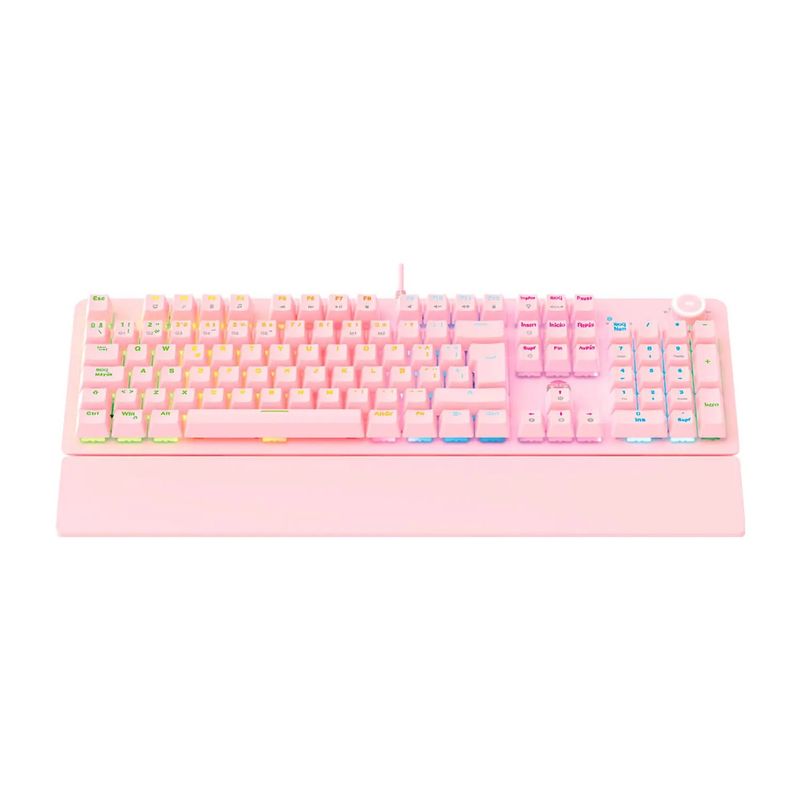 FANTECH - Teclado Gamer Fantech Maxpower MK853 Qwerty Fantech Red Español Color Rosa Con Luz Rgb