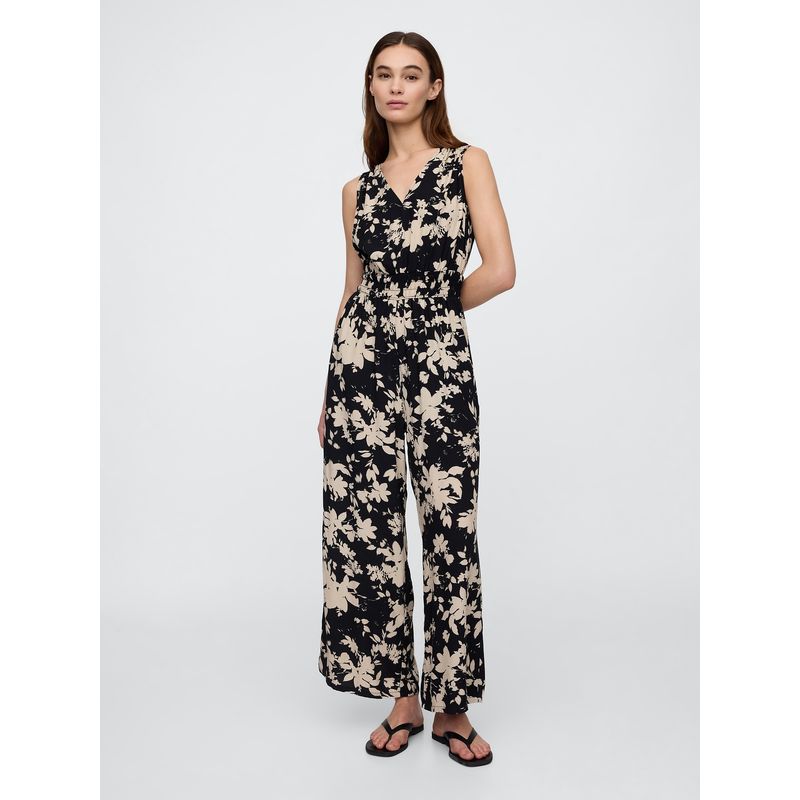 GAP - Enterito Mujer Wide-Leg V Neck Negro Floral Gap