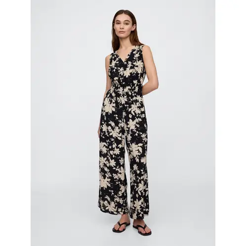 GAP - Enterito Mujer Wide-Leg V Neck Negro Floral