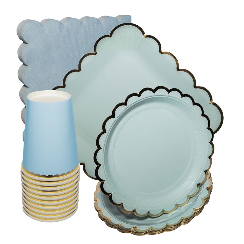 GENERICO - Platos Desechables Elegante 10 Personas Chic Celeste 50 Pcs