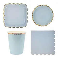 GENERICO - Platos Desechables Elegante 10 Personas Chic Celeste 50 Pcs