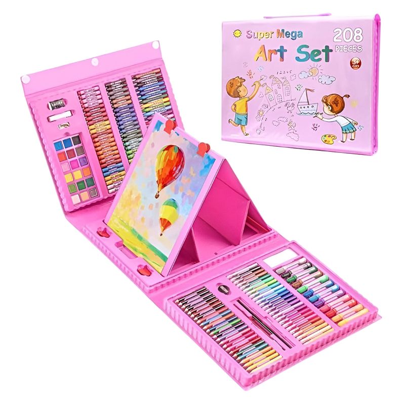 GENERICO - Set Completo Dibujo 208 Pz Maleta Lápices de Colores Rosa