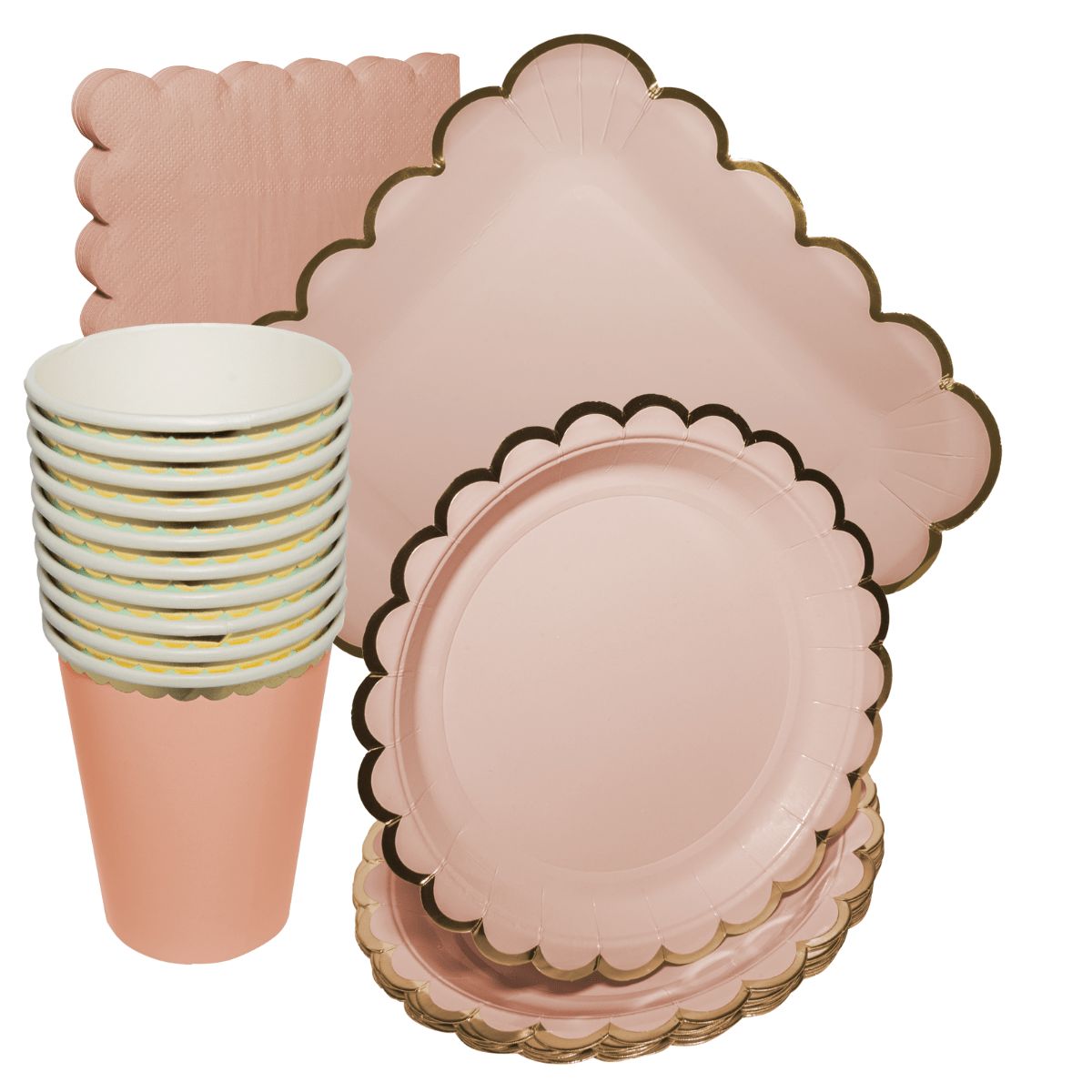 GENERICO - Platos Desechables Elegantes Fiesta 10 Personas Chic Coral  50 Pcs