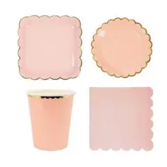 GENERICO - Platos Desechables Elegantes Fiesta 10 Personas Chic Coral 50 Pcs
