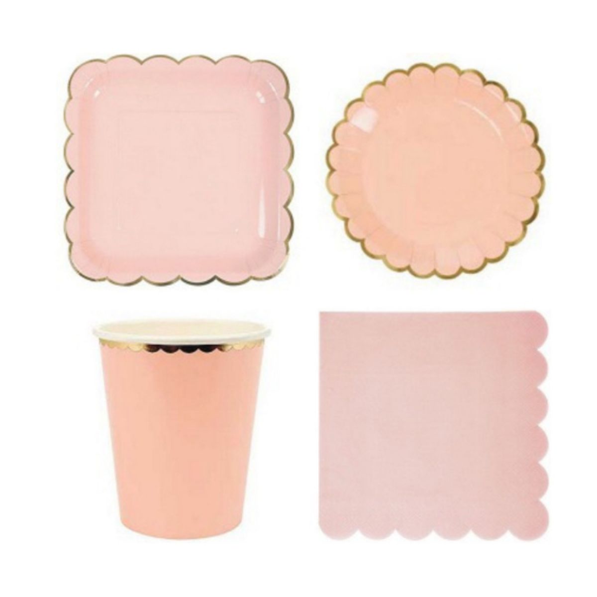 GENERICO - Platos Desechables Elegantes Fiesta 10 Personas Chic Coral  50 Pcs