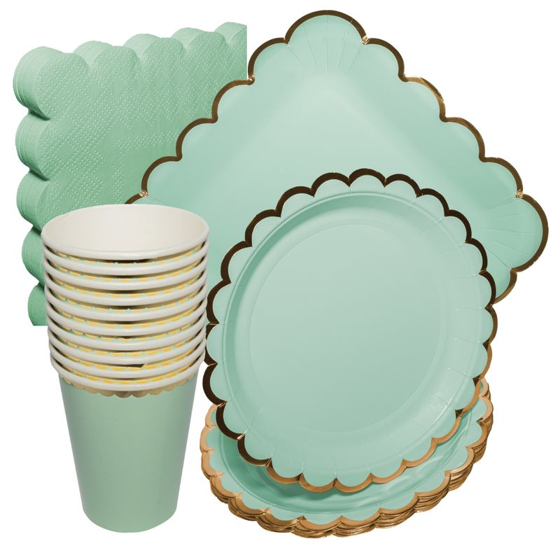 GENERICO - Platos Desechables Elegantes Fiesta 10 Personas Chic Verde 50 Pcs