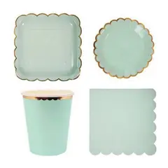 GENERICO - Platos Desechables Elegantes Fiesta 10 Personas Chic Verde 50 Pcs