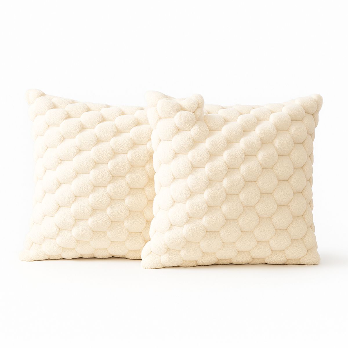 ARMONIA - Pack 2 fundas cojín beige burbuja 45x45 suave decoración 651