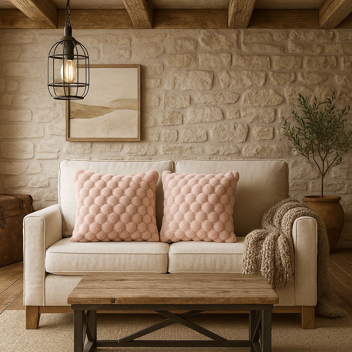 ARMONIA - Pack 2 fundas cojín rosa burbuja 45x45 suave decoración 651