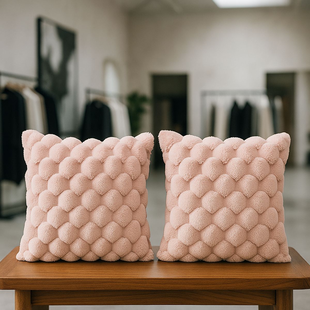 ARMONIA - Pack 2 cubre cojines rosa burbuja 45x45 moderno 651