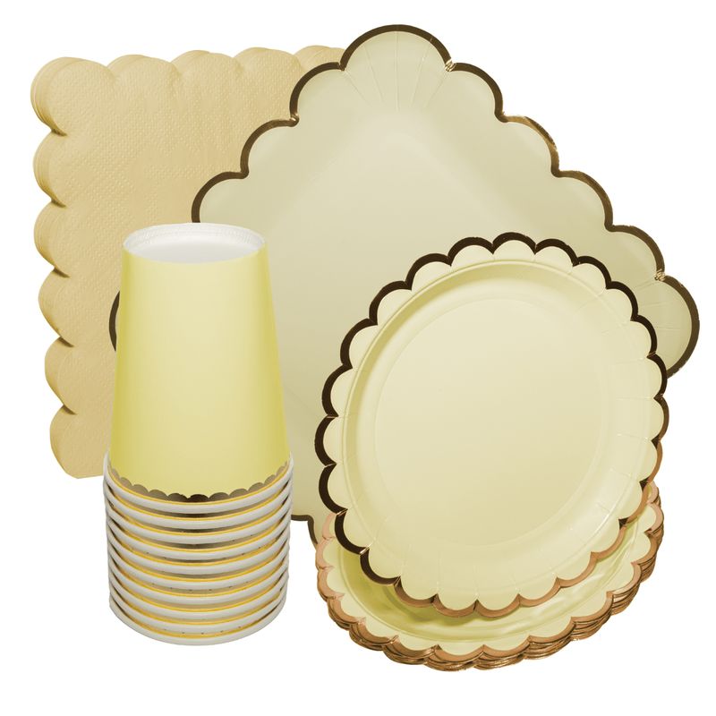 GENERICO - Platos Desechables Elegantes Fiesta 10 Personas  Chic Amarillo 50 Pcs