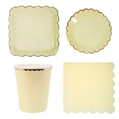 GENERICO - Platos Desechables Elegantes Fiesta 10 Personas Chic Amarillo 50 Pcs