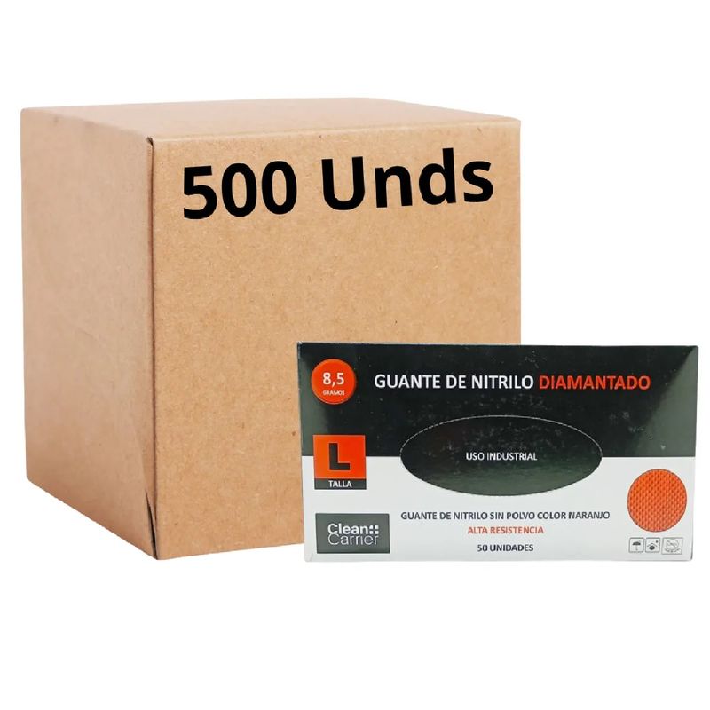 CLEANCARRIER - Guantes Nitrilo Naranjo Diamantado 8.5 Grs Pro L X 500unds