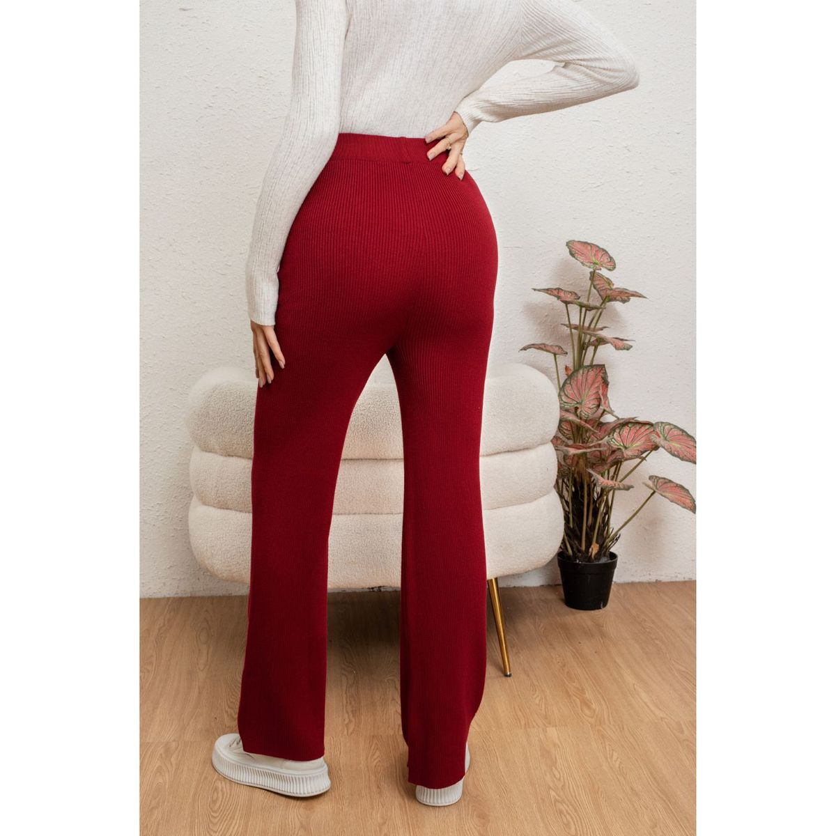 LIKE SHOP - Pantalon Calza Mujer Recto Lanilla Tiro Alto Full Elasticado 5052