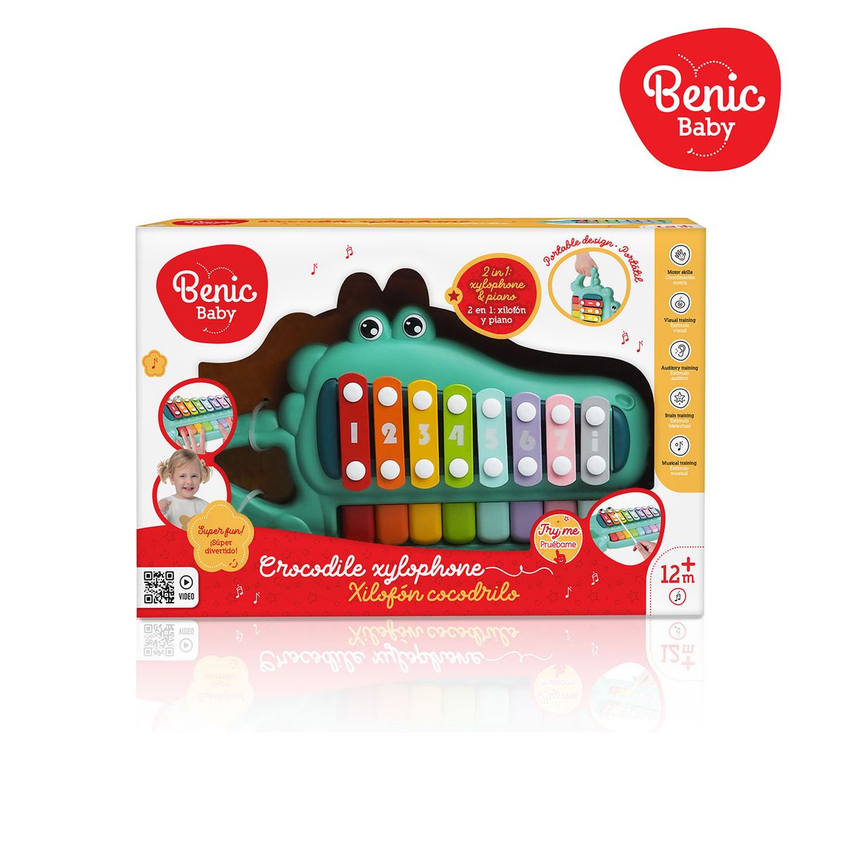 BENIC BABY - Juguete Xilófono Cocodrilo con Baquetas de Colores Bebé