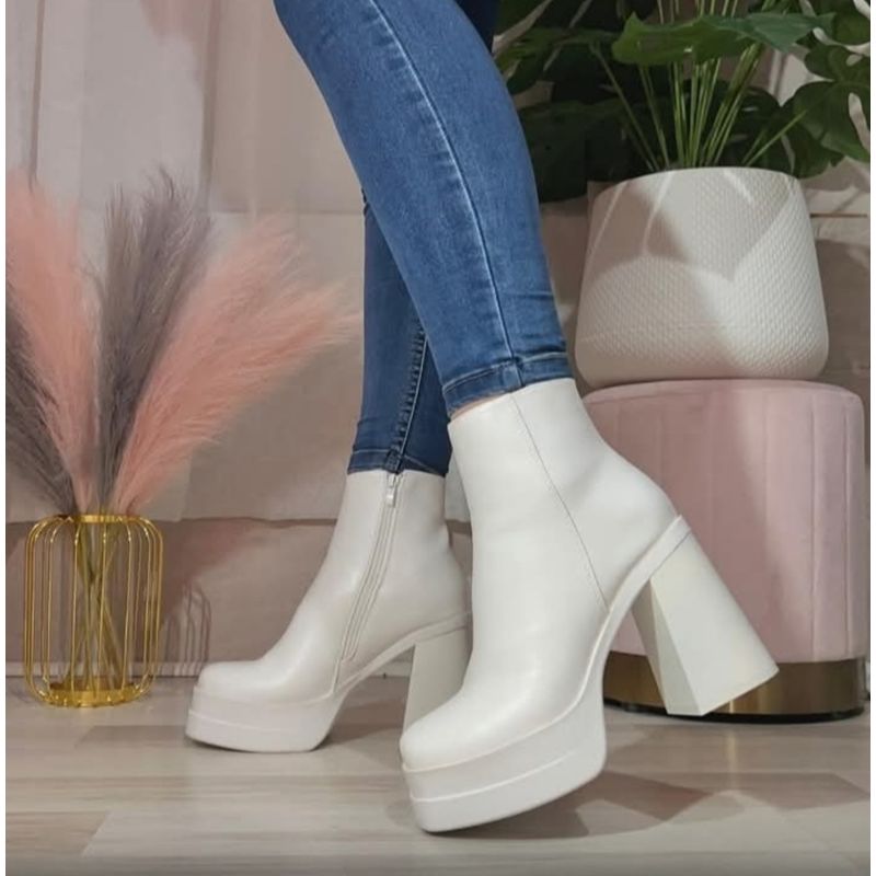 SNOOPY - Botin Mujer  Color Blanco Taco Alto con Plataforma M491