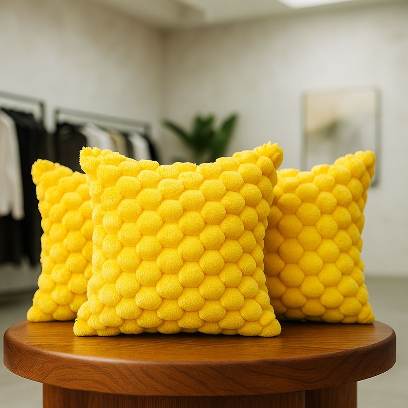 ARMONIA - Pack 3 cubre cojines amarillo burbuja 45x45 moderno 651