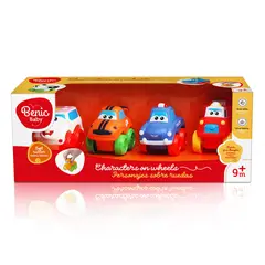 BENIC BABY - Set 4 Vehículos Infantiles con Caritas Sobre Ruedas