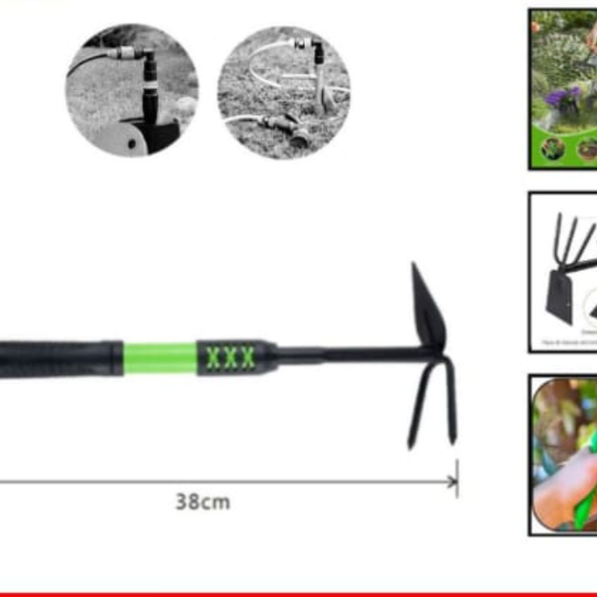 GENERICO - Rastrillo De Jardineria De 2 Puntas Doble Uso 38 Cm