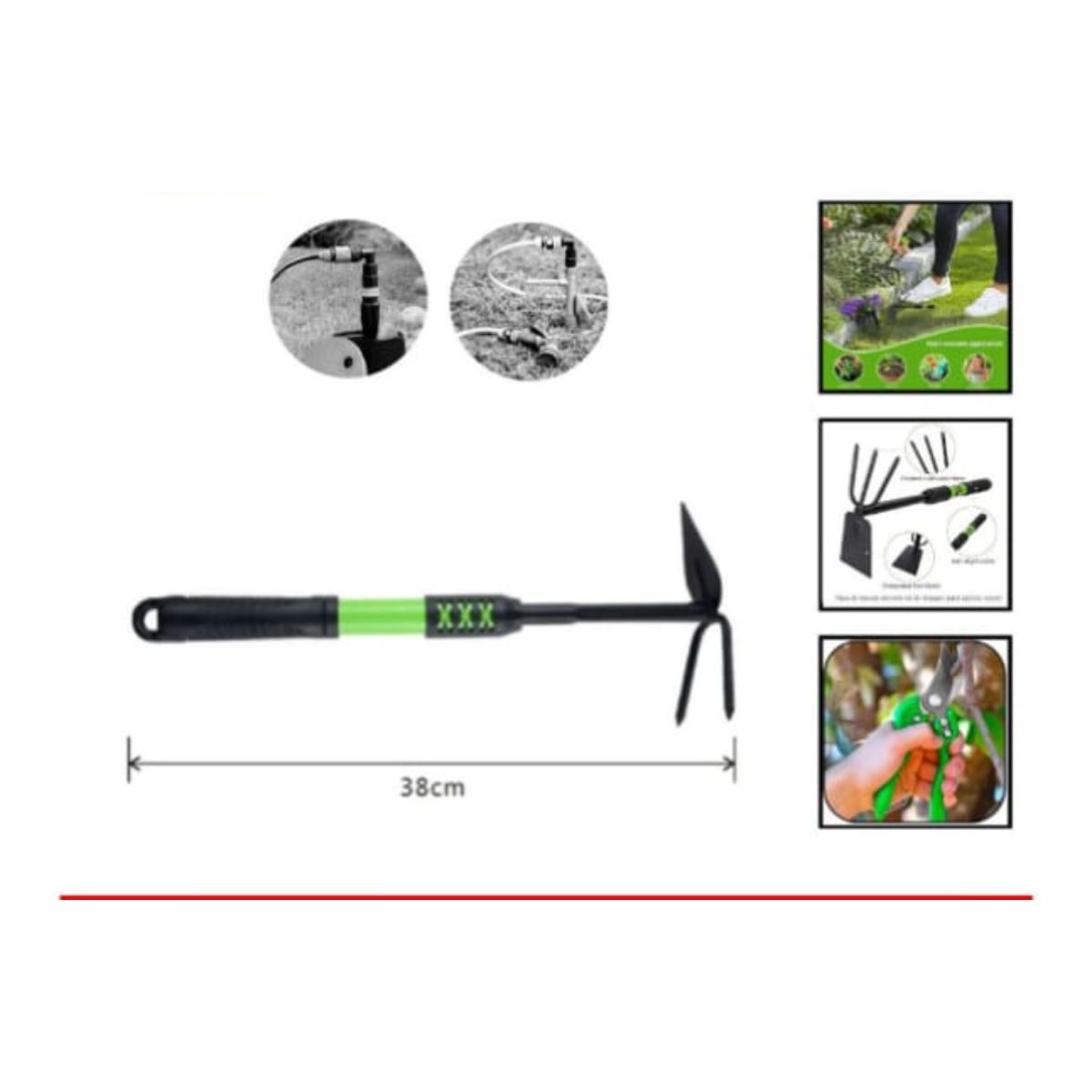 GENERICO - Rastrillo De Jardineria De 2 Puntas Doble Uso 38 Cm