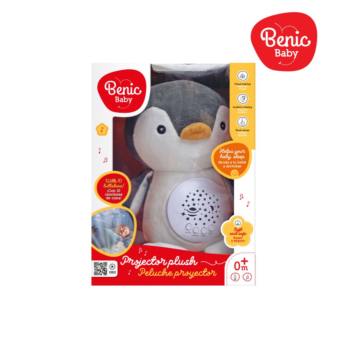 BENIC BABY - Juguete Peluche Pingüino Proyector de Luces y Sonidos Bebé