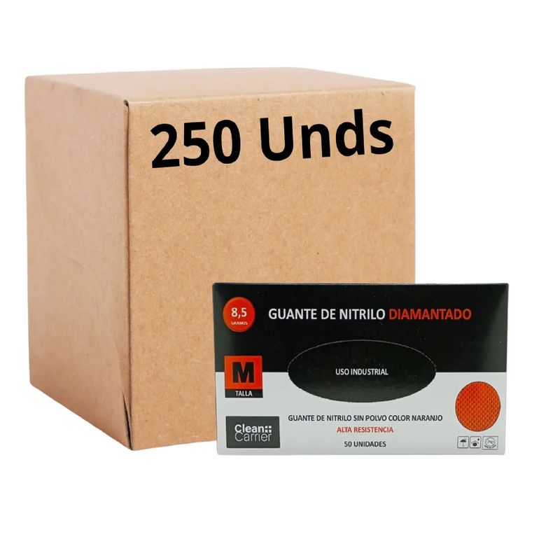 CLEANCARRIER - Guantes Nitrilo Naranjo Diamantado 8.5 Grs Pro M X250unds