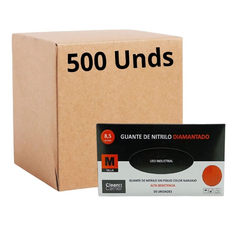CLEANCARRIER - Guantes Nitrilo Naranjo Diamantado 8.5 Grs Pro M X 500unds