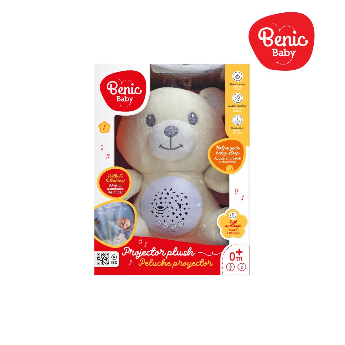 BENIC BABY - Juguete Peluche Osito Proyector de Luces y Sonidos Bebé