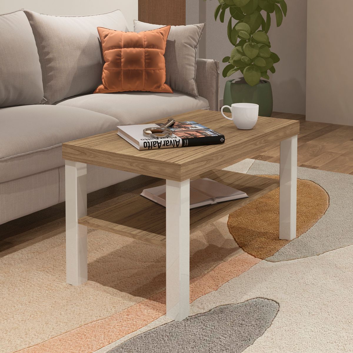 EXIT - Mesa de Centro Rectangular 80x45x45 cm Marrón Beige - Up