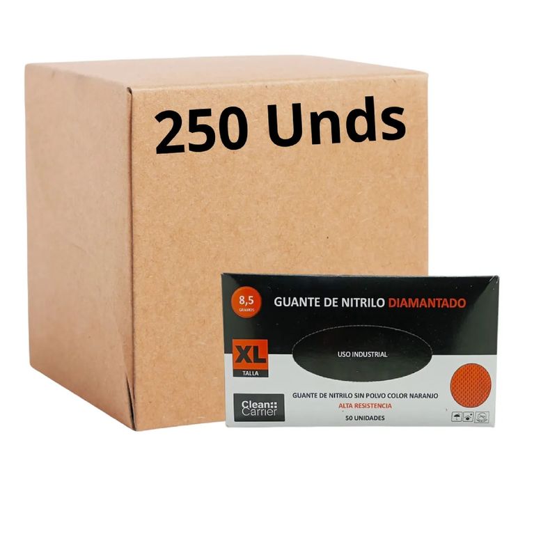 CLEANCARRIER - Guantes Nitrilo Naranjo Diamantado 85grs Pro Xl X250unds