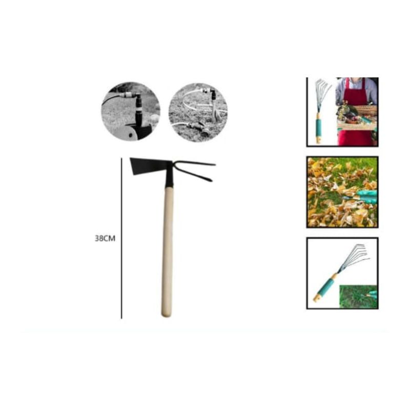 GENERICO - Azada Plana De Doble Uso Mango De Madera 38 Cm
