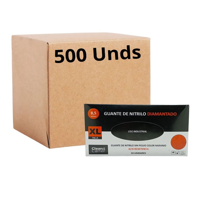 CLEANCARRIER - Guantes Nitrilo Naranjo Diamantado 85grs Pro Xl X500unds