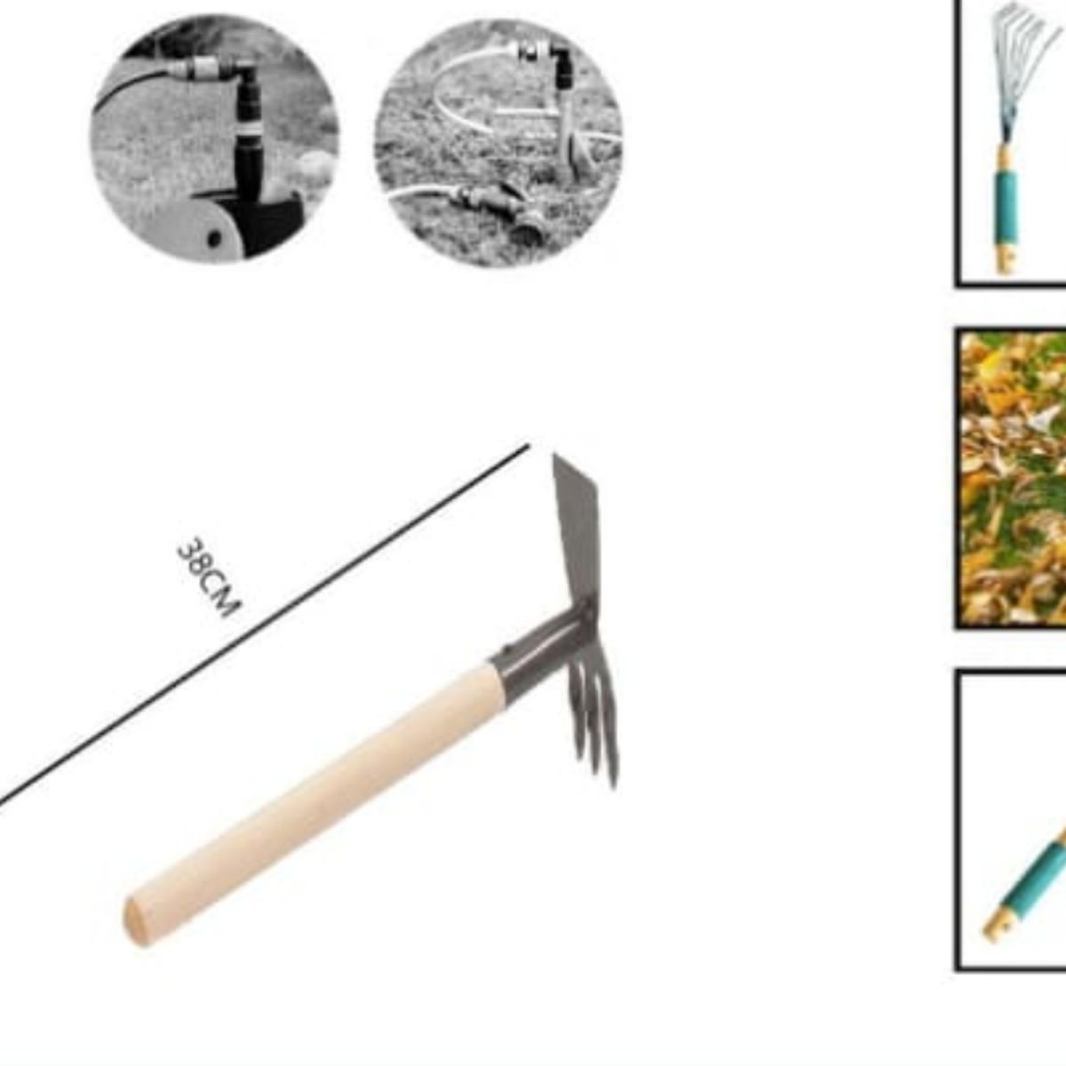 GENERICO - Azada 3 Puntas De Doble Uso Mango De Madera 38 Cm