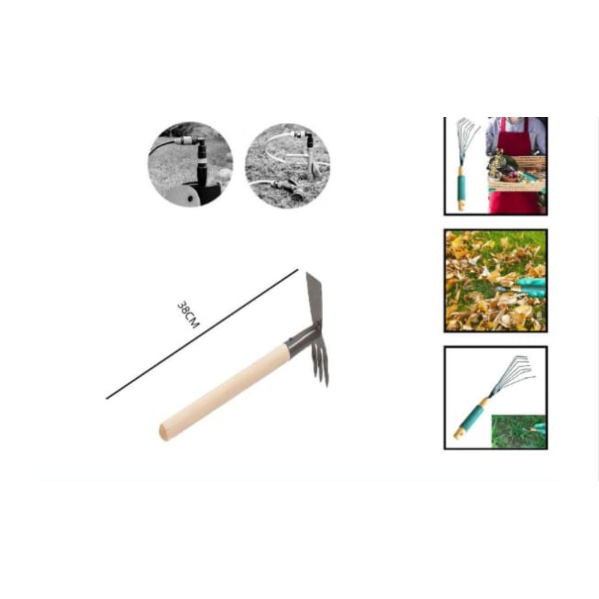 GENERICO - Azada 3 Puntas De Doble Uso Mango De Madera 38 Cm
