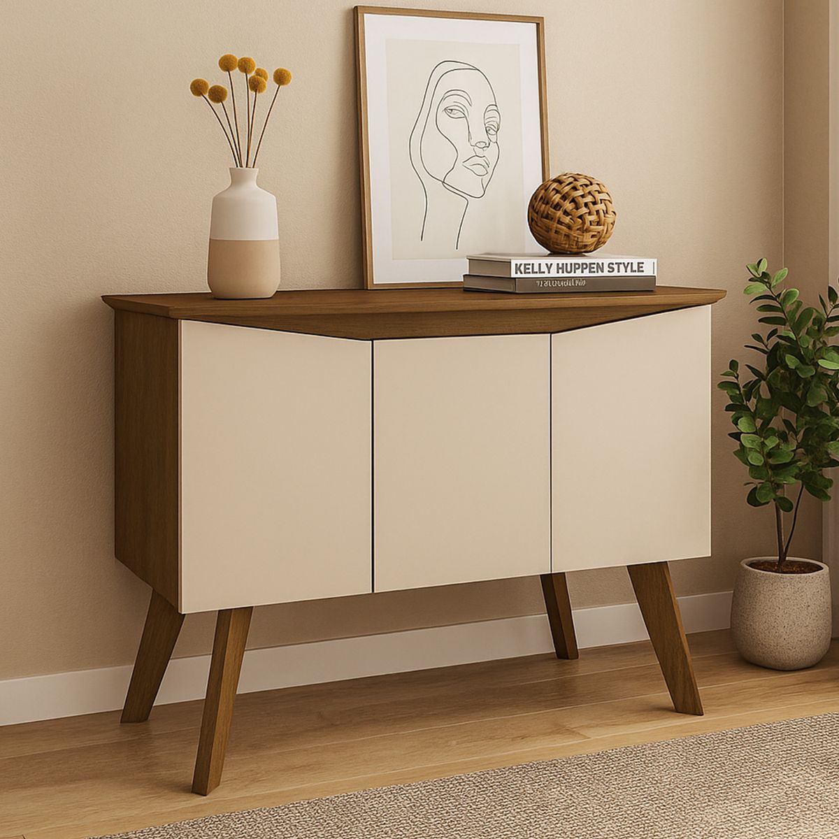 EXIT - Aparador Buffet 3 Puertas 3 Estantes 110x80x42 cm Beige Pino - Oasis