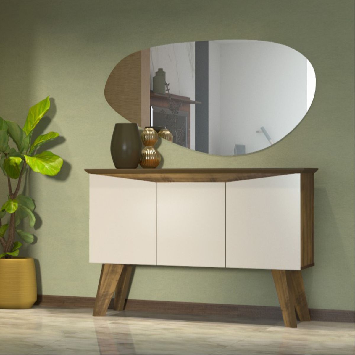 EXIT - Aparador Buffet 3 Puertas 3 Estantes 110x80x42 cm Beige Pino - Oasis