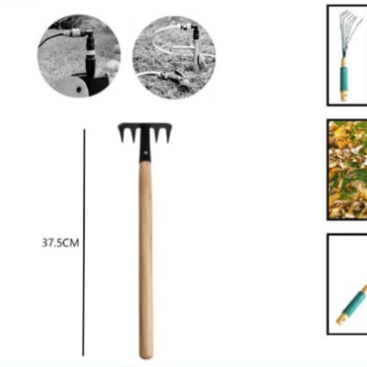 GENERICO - Rastrillo De Cesped 5 Dientes Mango Madera 37,5Cm