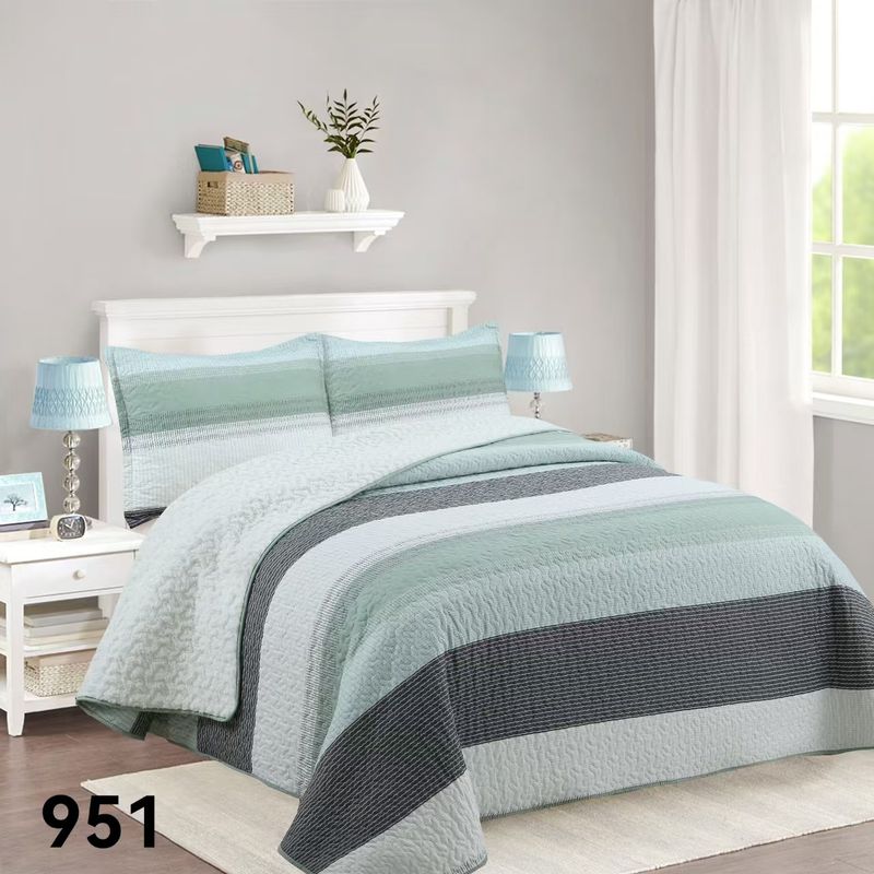 GENERICO - Cubrecama Quilt Sherpa King - Verde Tricolor M951