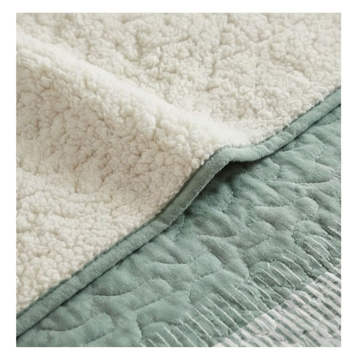 GENERICO - Cubrecama Quilt Sherpa King - Verde Tricolor M951