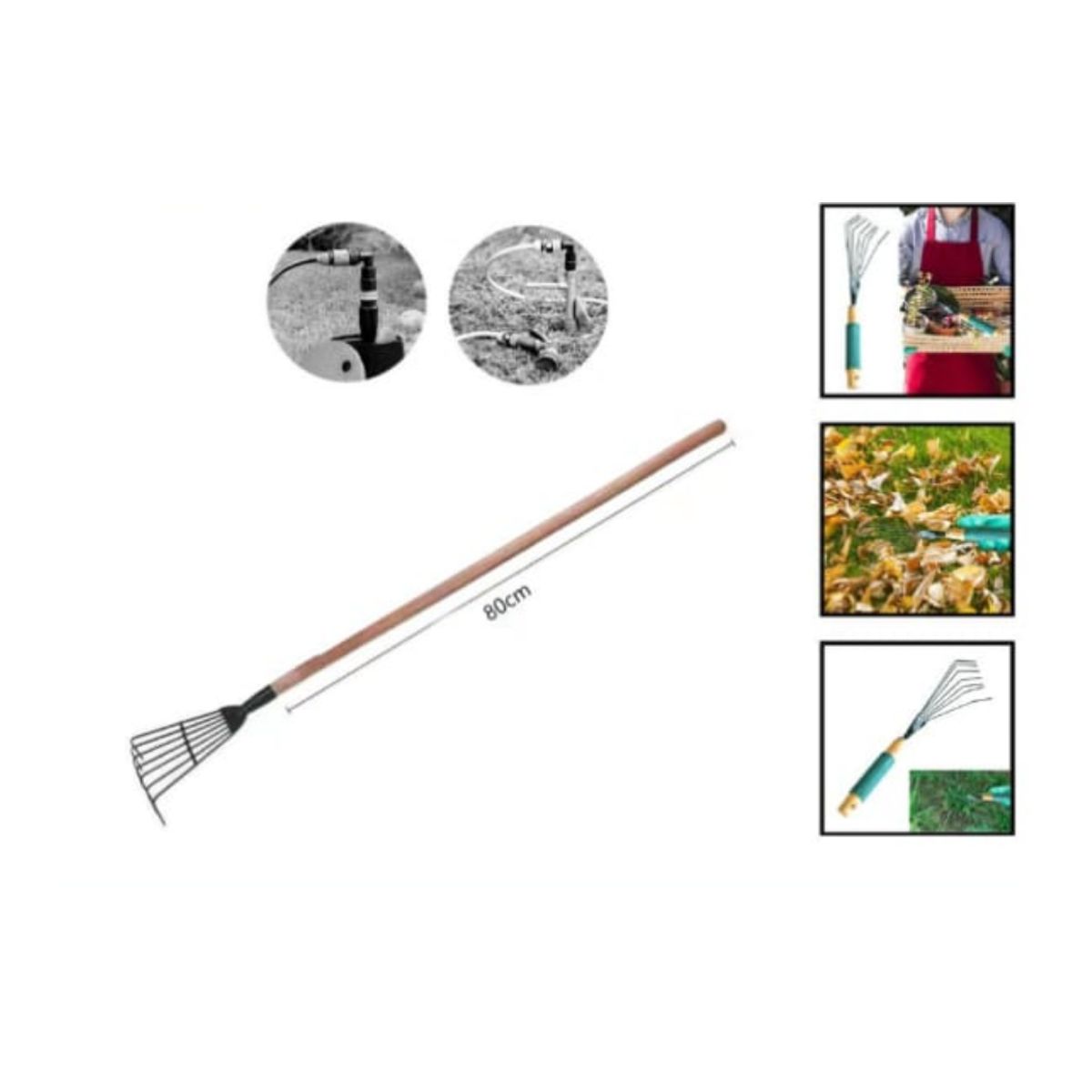 GENERICO - Rastrillo De Cesped Jardineria Mango Madera 80 Cm