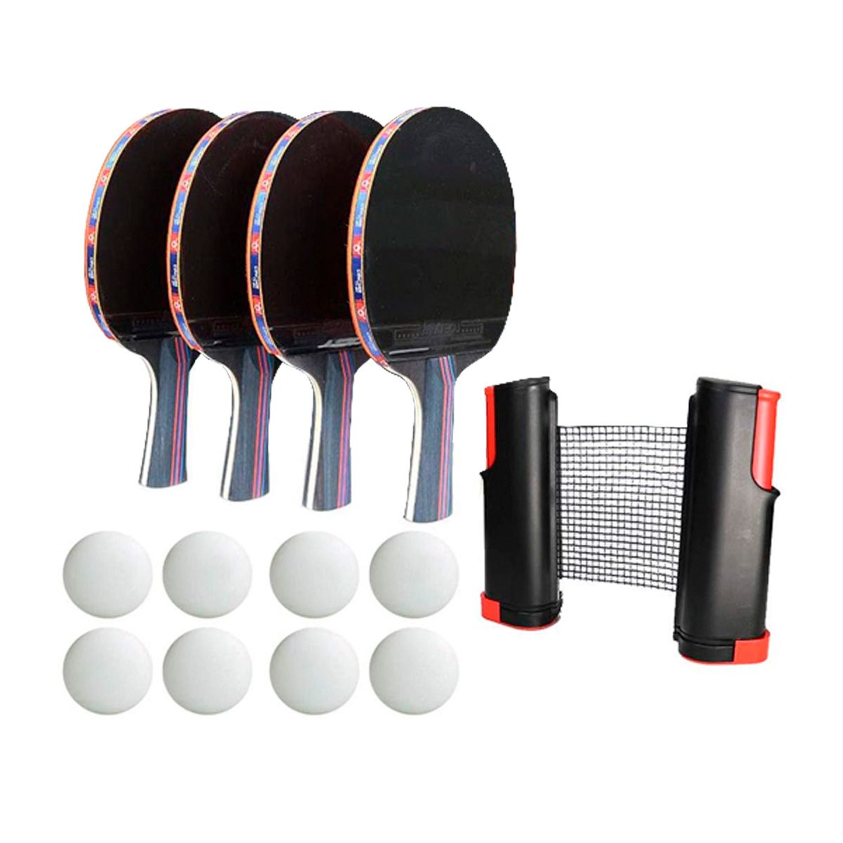 GENERICO - Set 4 Paletas Ping Pong 8 Pelotas 1 Malla Sr02507