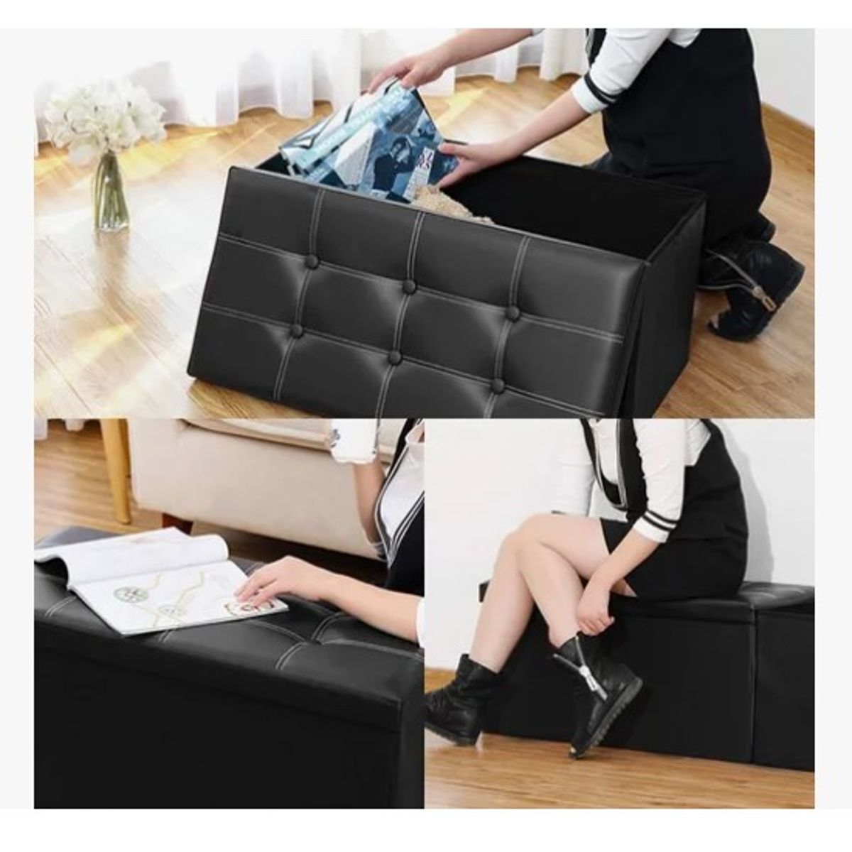 OFERTABKN - Banqueta Baul Puff Baul Organizador Puff Sillon 76x38cm