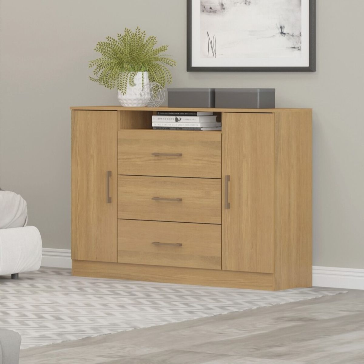 EXIT - Cómoda 3 Cajones 2 Puertas 122x94x43 cm