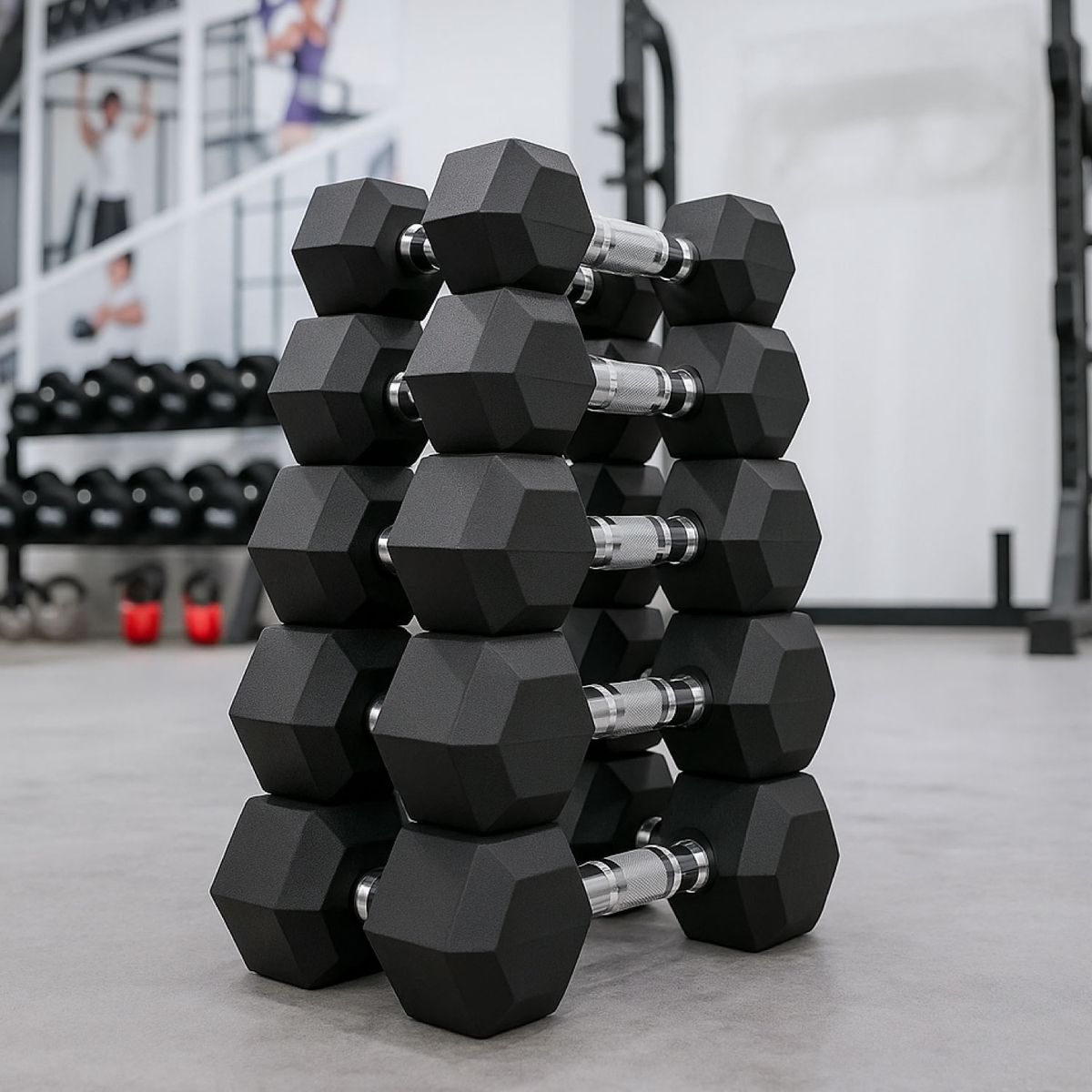 21K SPORTS - Set Mancuernas 75 Kilos Hexagonales + Rack Profesional