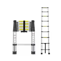 GENERICO - Escalera Aluminio Telescópica Portátil 8 Peldaños 2.6 Mt Soporta 150kg